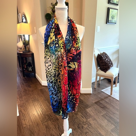 Vibrant Multicolor Scarf with Abstract Design Butterfly Design - Picture 1 of 15